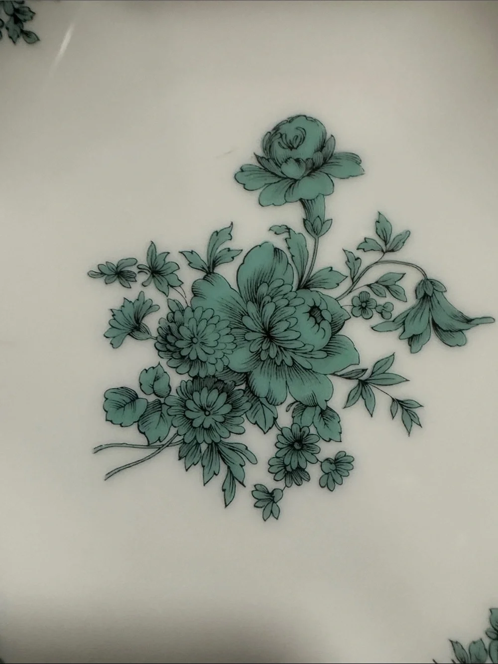 Rosenthal White Octagonal Porcelain Bowl with Green Floral Motif